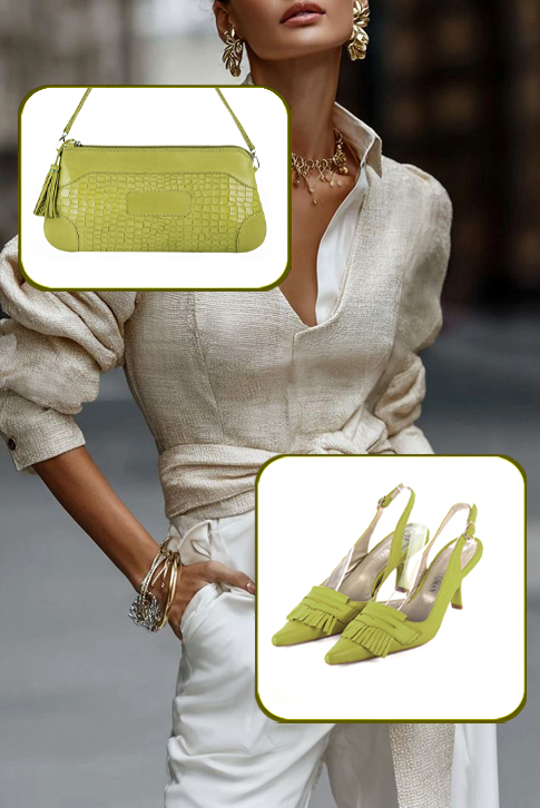 Dress slingback heels in pistachio green leather with high spool heels and pointed toe - Top view
